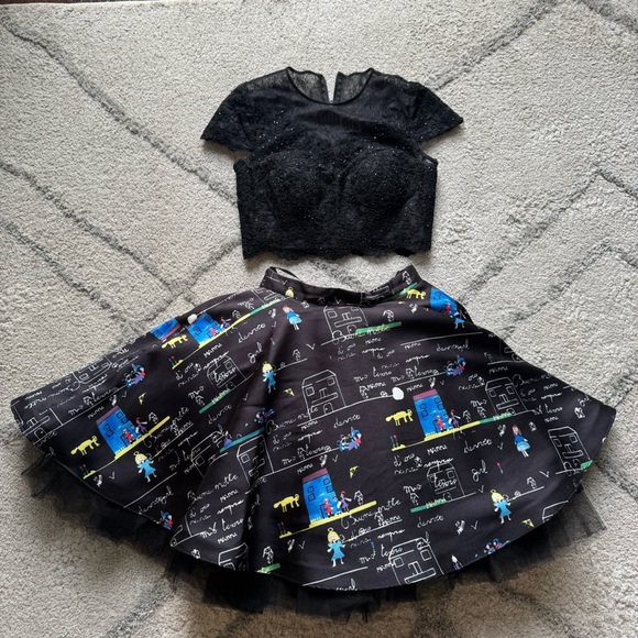 Mac Duggal two piece set mini tulle skirt and bejeweled black lace top formal 6 - Picture 1 of 15